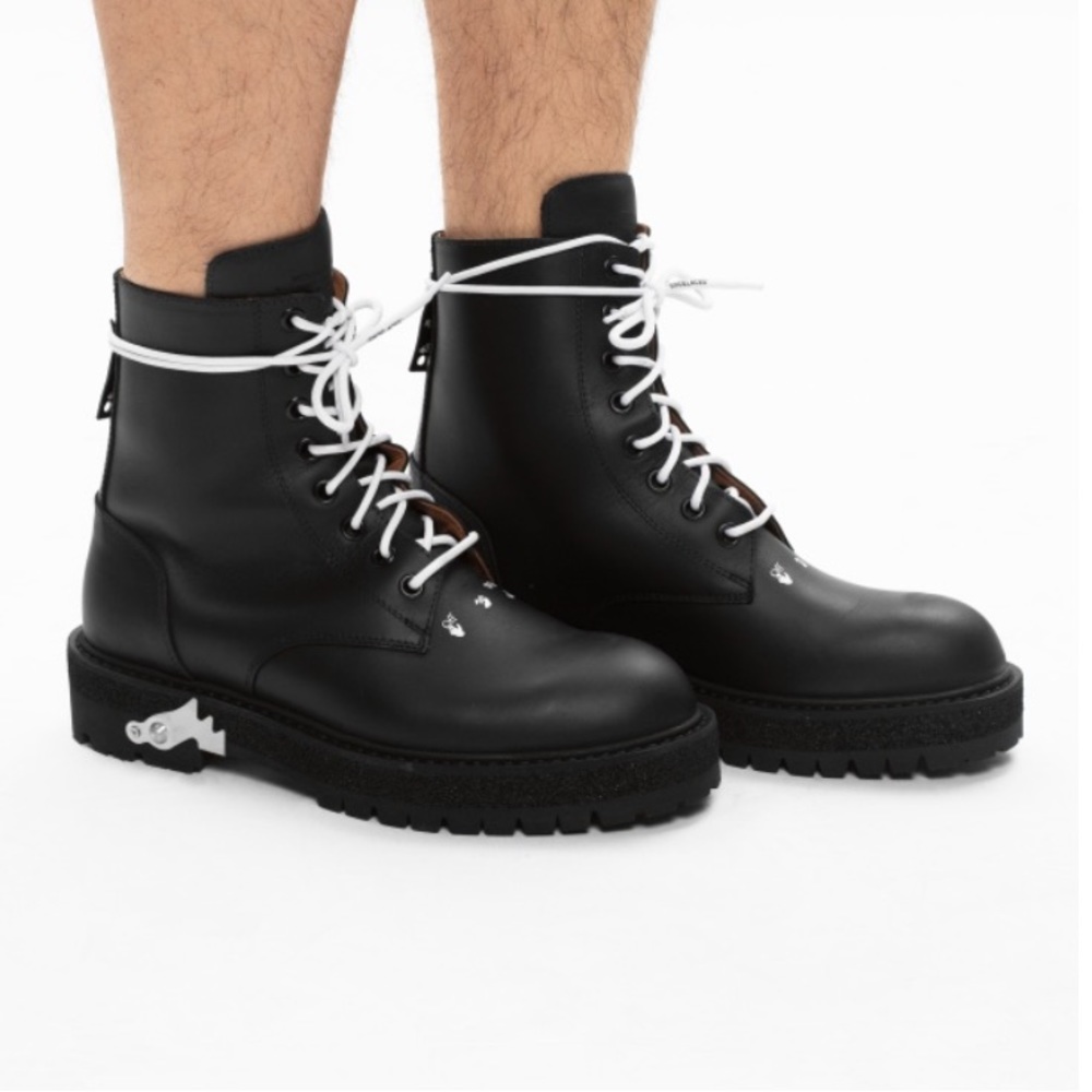 Off White LEATHER ANKLE BOOTS WITH LOGO